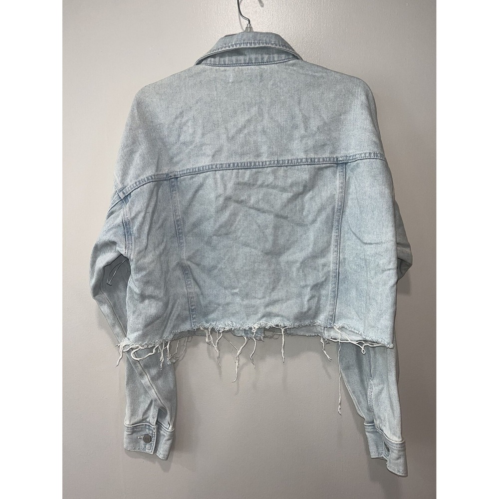 PacSun Women's Light Blue Distressed Crop Denim Jacket, M/L - Picture 2 of 6